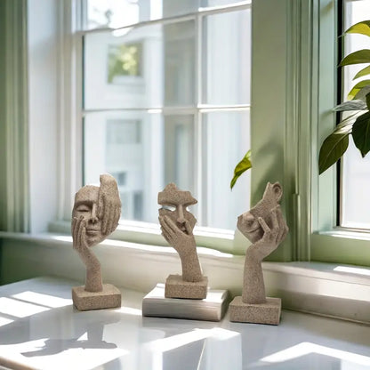 منحوتة من الراتنج من الحجر الرملي (مجموعة من ثلاثة)